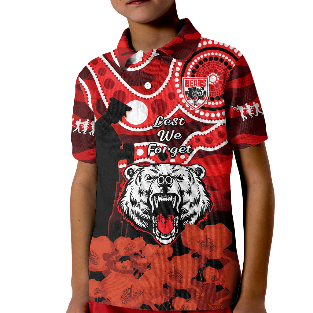 (Custom Text And Number) North Sydney Rugby ANZAC Kid Polo Shirt Bears Indigenous Mix Camouflage Poppy - Vibe Hoodie Shop