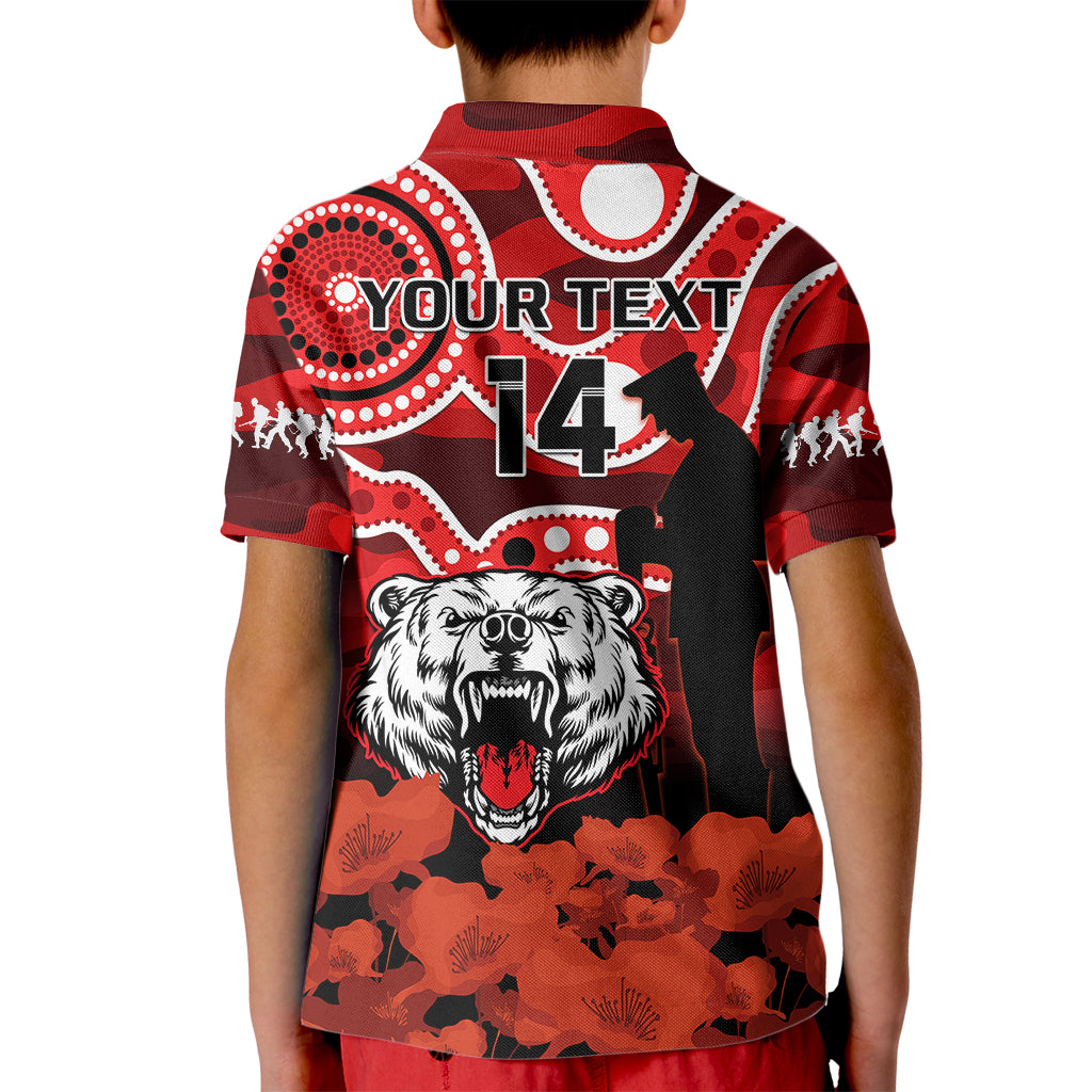 (Custom Text And Number) North Sydney Rugby ANZAC Kid Polo Shirt Bears Indigenous Mix Camouflage Poppy - Vibe Hoodie Shop