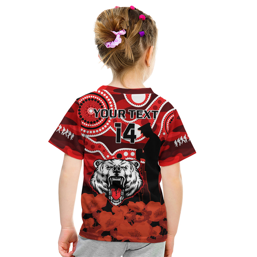 (Custom Text And Number) North Sydney Rugby ANZAC Kid T Shirt Bears Indigenous Mix Camouflage Poppy - Vibe Hoodie Shop