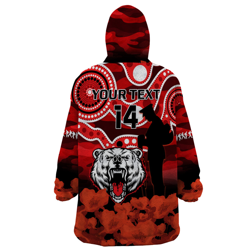 (Custom Text And Number) North Sydney Rugby ANZAC Wearable Blanket Hoodie Bears Indigenous Mix Camouflage Poppy - Vibe Hoodie Shop