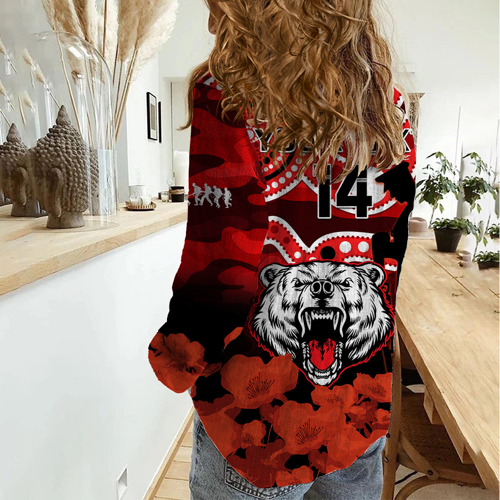 (Custom Text And Number) North Sydney Rugby ANZAC Women Casual Shirt Bears Indigenous Mix Camouflage Poppy - Vibe Hoodie Shop