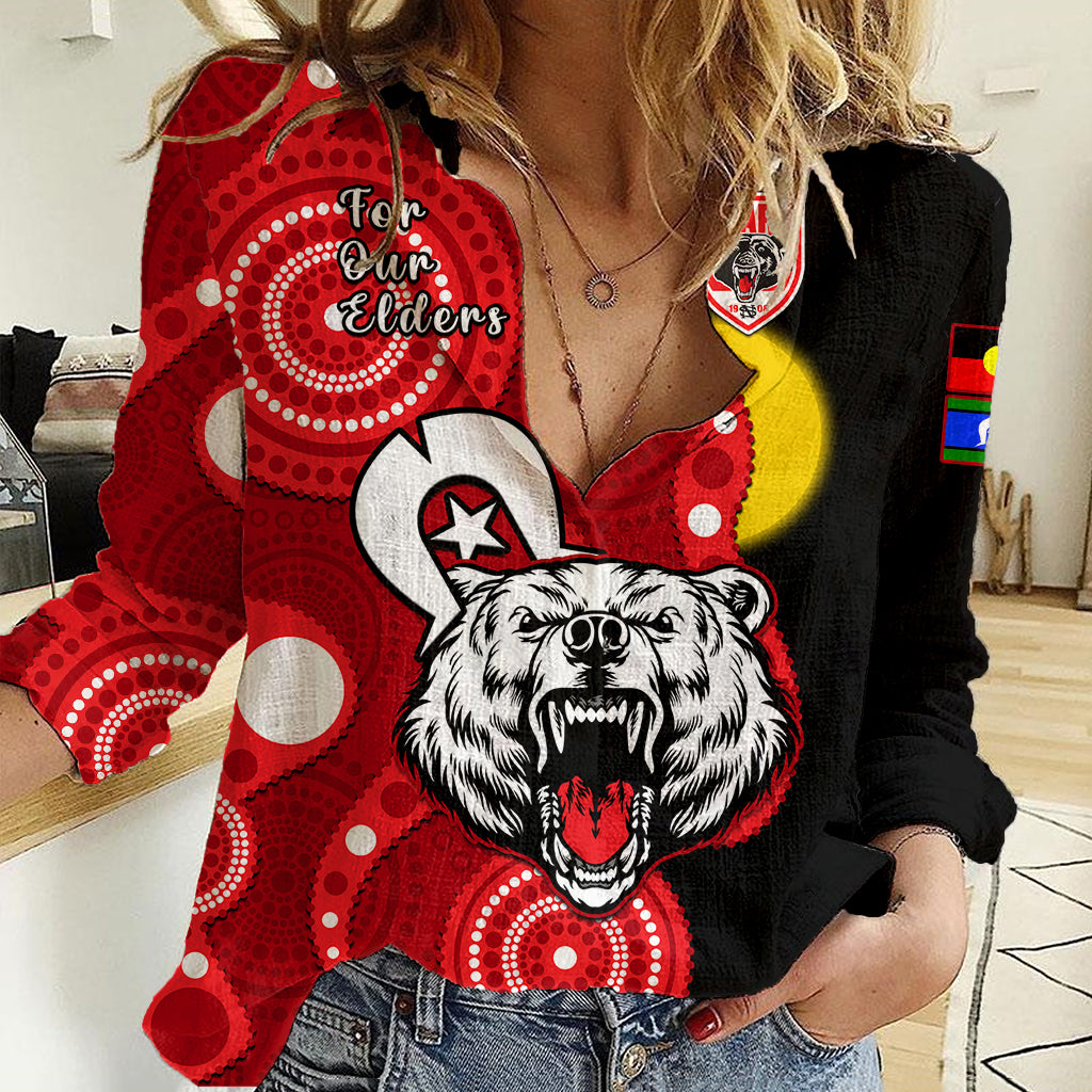 (Custom Text And Number) North Sydney Rugby NAIDOC Women Casual Shirt Bears Indigenous For Our Elders - Vibe Hoodie Shop