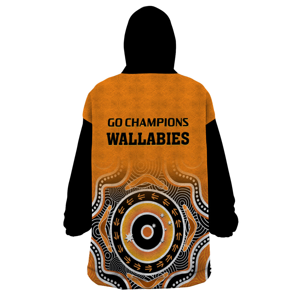 Wallabies Rugby Wearable Blanket Hoodie Aussie Go Champions Indigenous Orange - Vibe Hoodie Shop