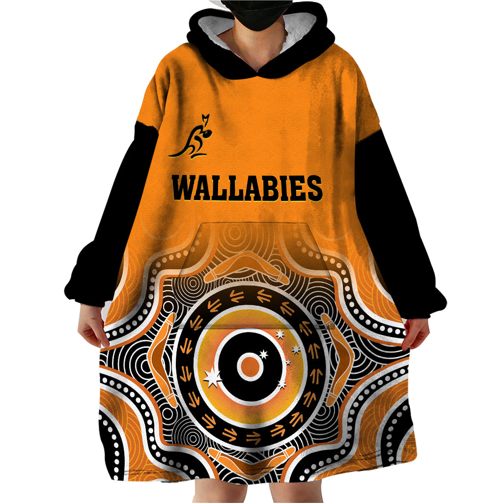 Wallabies Rugby Wearable Blanket Hoodie Aussie Go Champions Indigenous Orange - Vibe Hoodie Shop