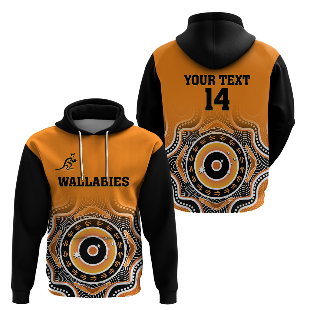 (Custom Text And Number) Wallabies Rugby Hoodie Aussie Go Champions Indigenous Orange - Vibe Hoodie Shop