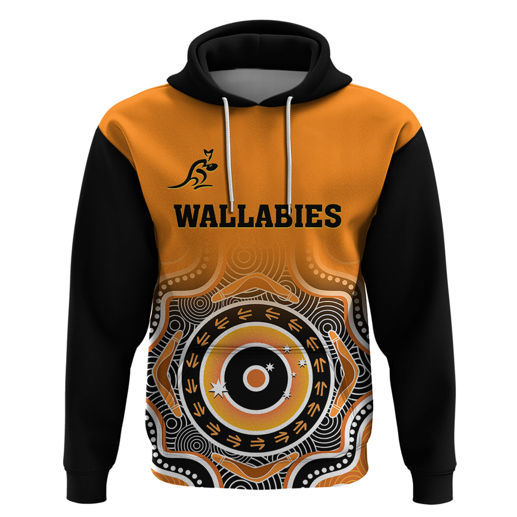(Custom Text And Number) Wallabies Rugby Hoodie Aussie Go Champions Indigenous Orange - Vibe Hoodie Shop
