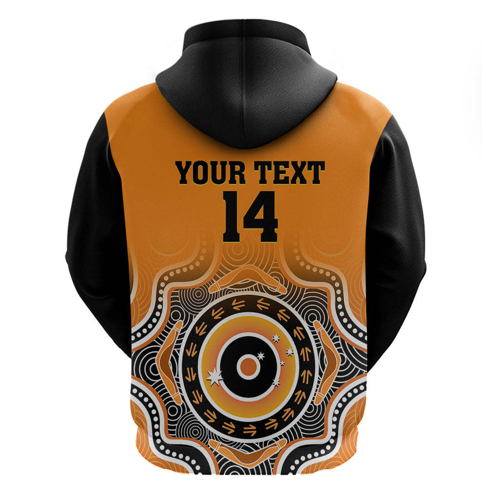 (Custom Text And Number) Wallabies Rugby Hoodie Aussie Go Champions Indigenous Orange - Vibe Hoodie Shop