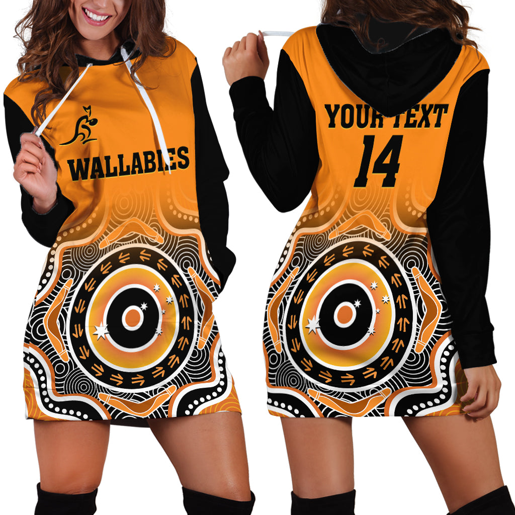 (Custom Text And Number) Wallabies Rugby Hoodie Dress Aussie Go Champions Indigenous Orange - Vibe Hoodie Shop