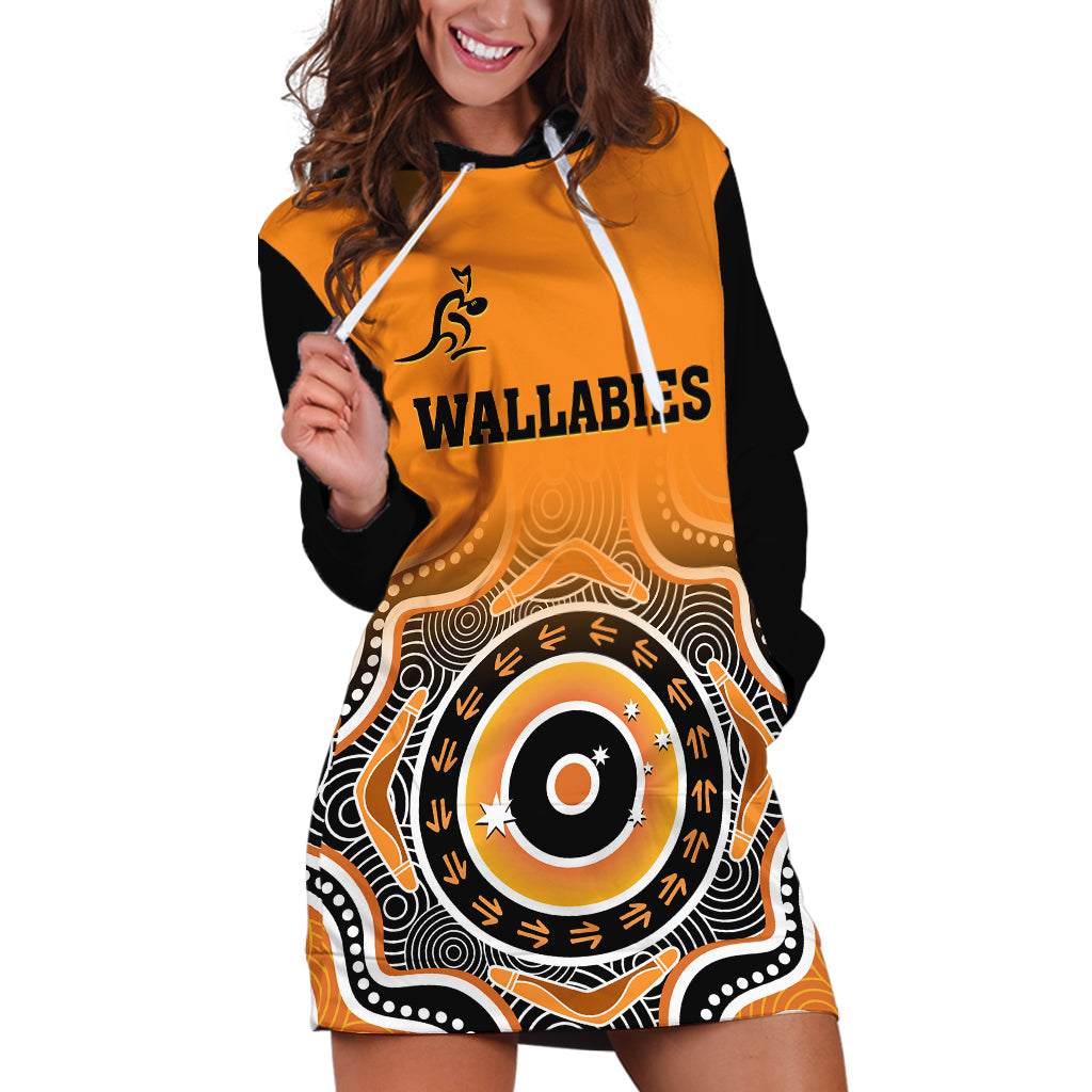 (Custom Text And Number) Wallabies Rugby Hoodie Dress Aussie Go Champions Indigenous Orange - Vibe Hoodie Shop