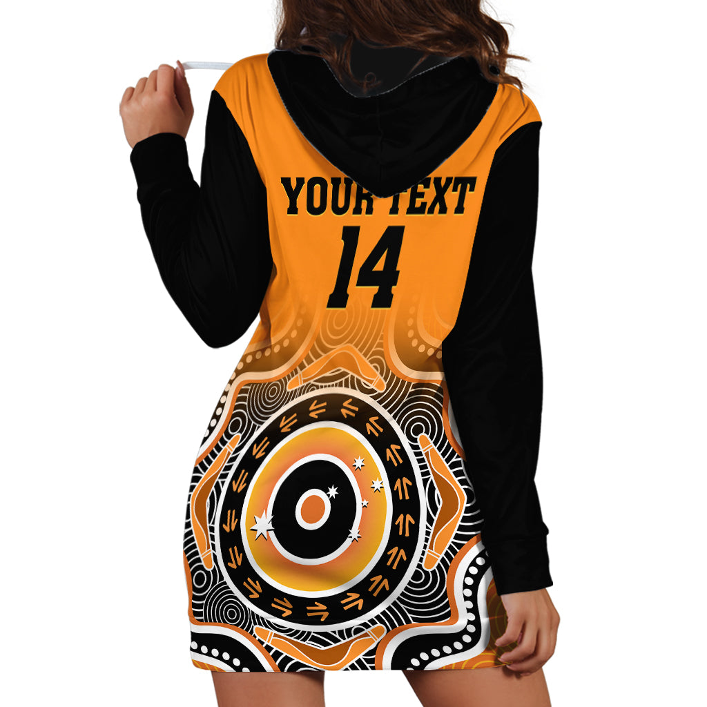 (Custom Text And Number) Wallabies Rugby Hoodie Dress Aussie Go Champions Indigenous Orange - Vibe Hoodie Shop