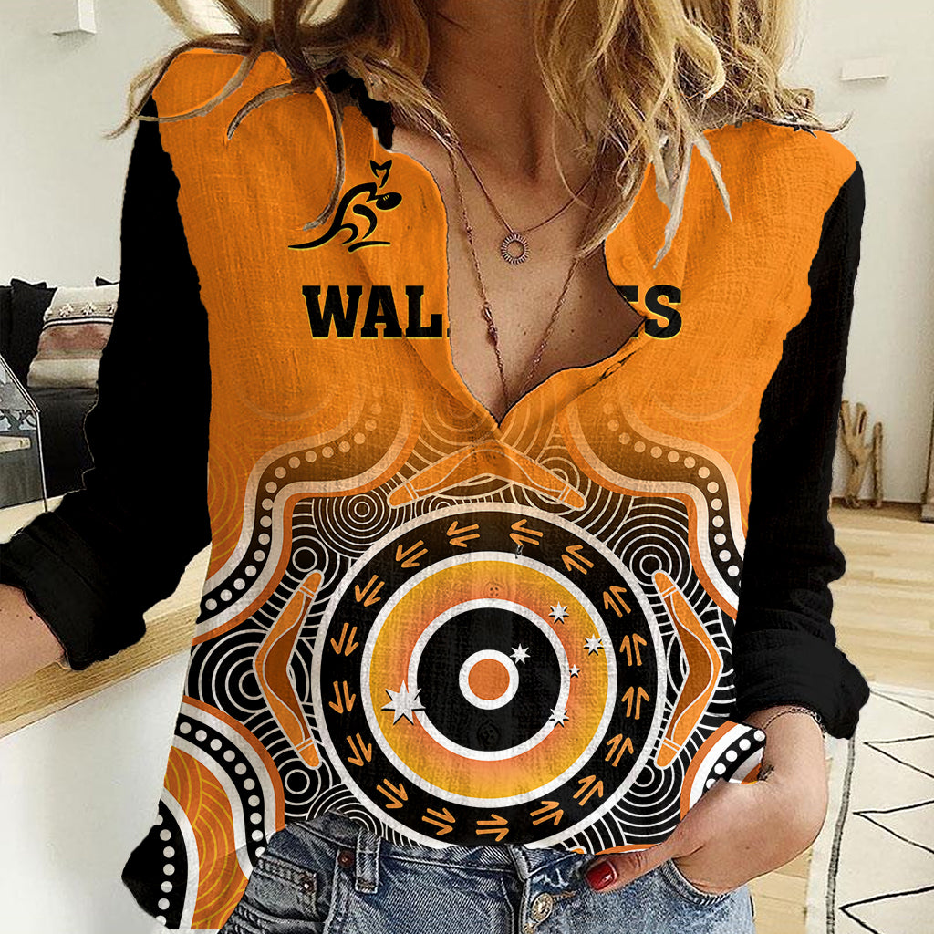 (Custom Text And Number) Wallabies Rugby Women Casual Shirt Aussie Go Champions Indigenous Orange - Vibe Hoodie Shop