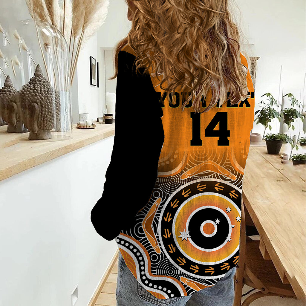 (Custom Text And Number) Wallabies Rugby Women Casual Shirt Aussie Go Champions Indigenous Orange - Vibe Hoodie Shop