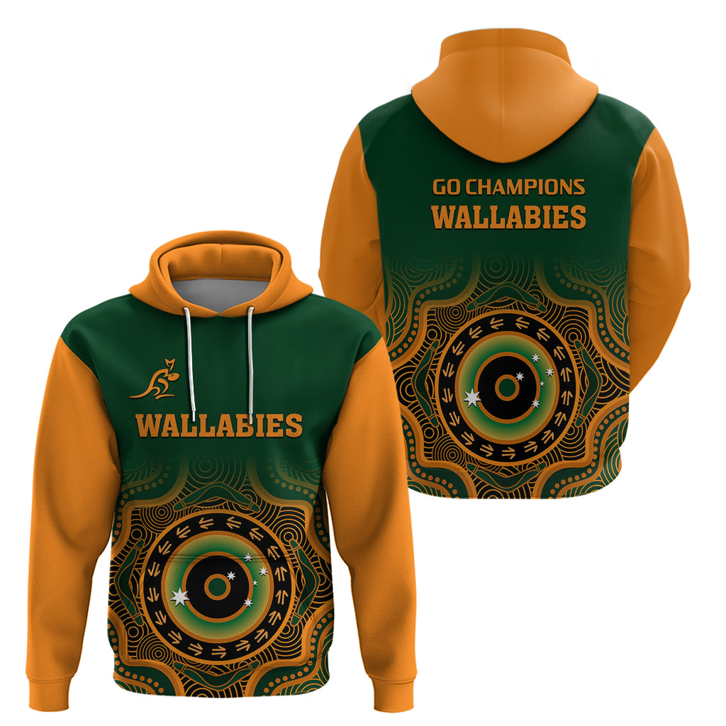 Wallabies Rugby Hoodie Aussie Go Champions Indigenous Green - Vibe Hoodie Shop