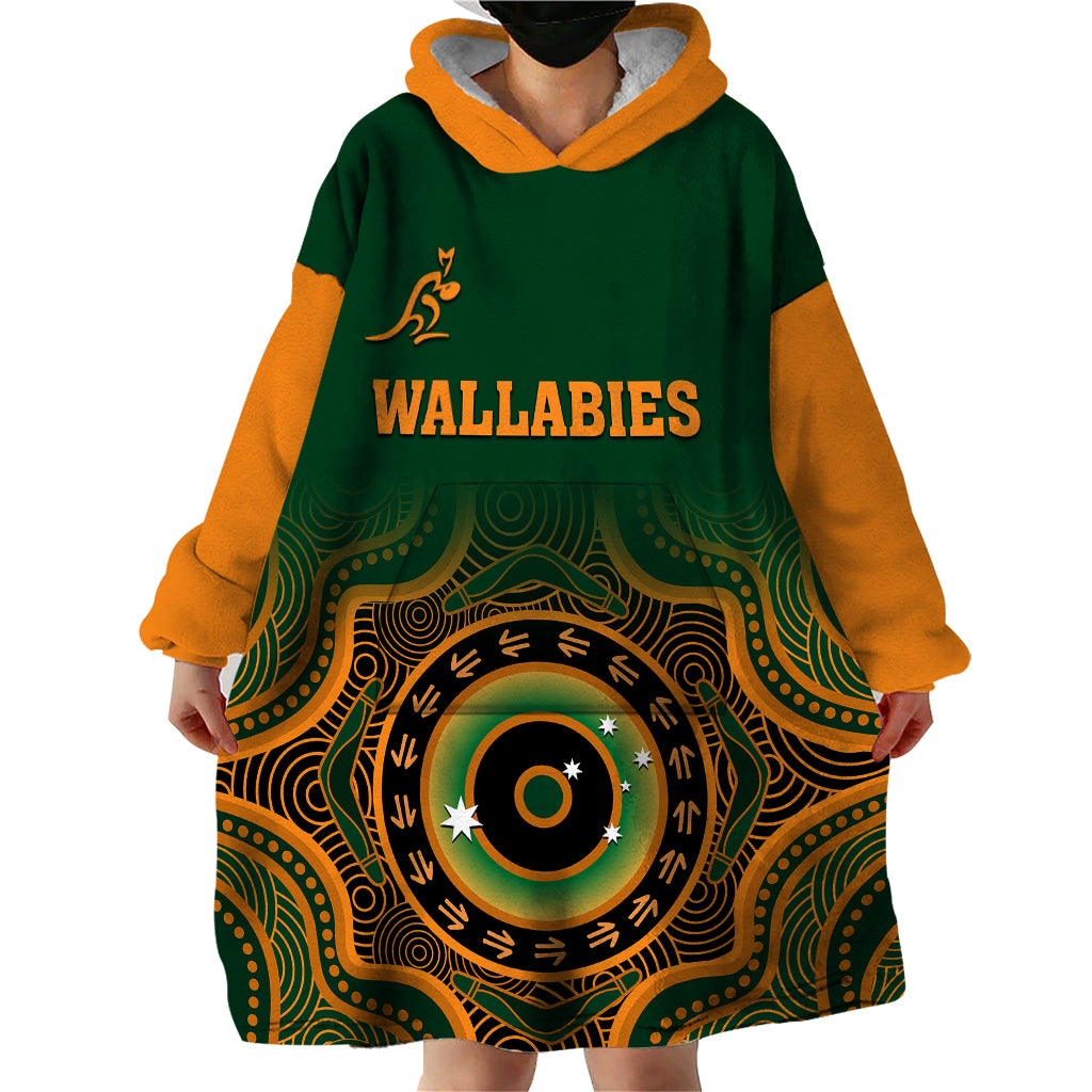 Wallabies Rugby Wearable Blanket Hoodie Aussie Go Champions Indigenous Green - Vibe Hoodie Shop