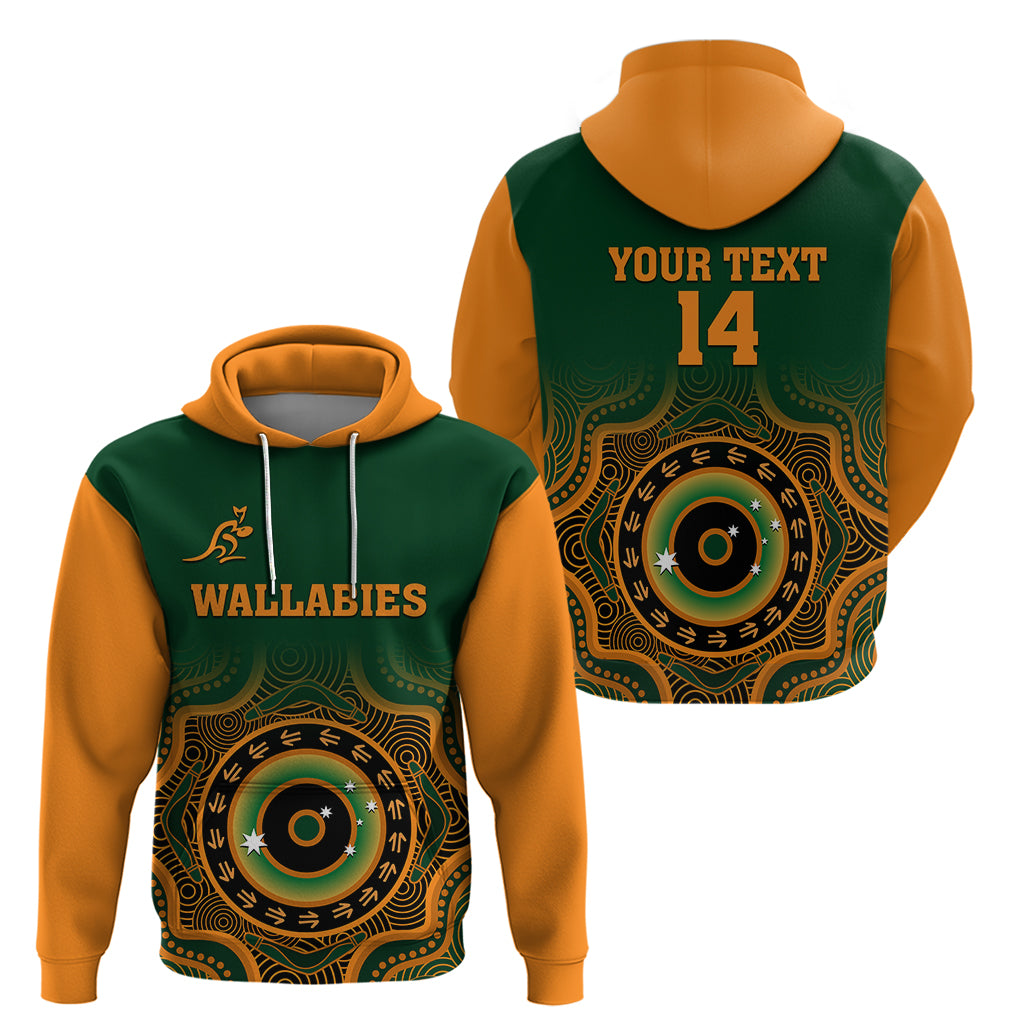 (Custom Text And Number) Wallabies Rugby Hoodie Aussie Go Champions Indigenous Green - Vibe Hoodie Shop