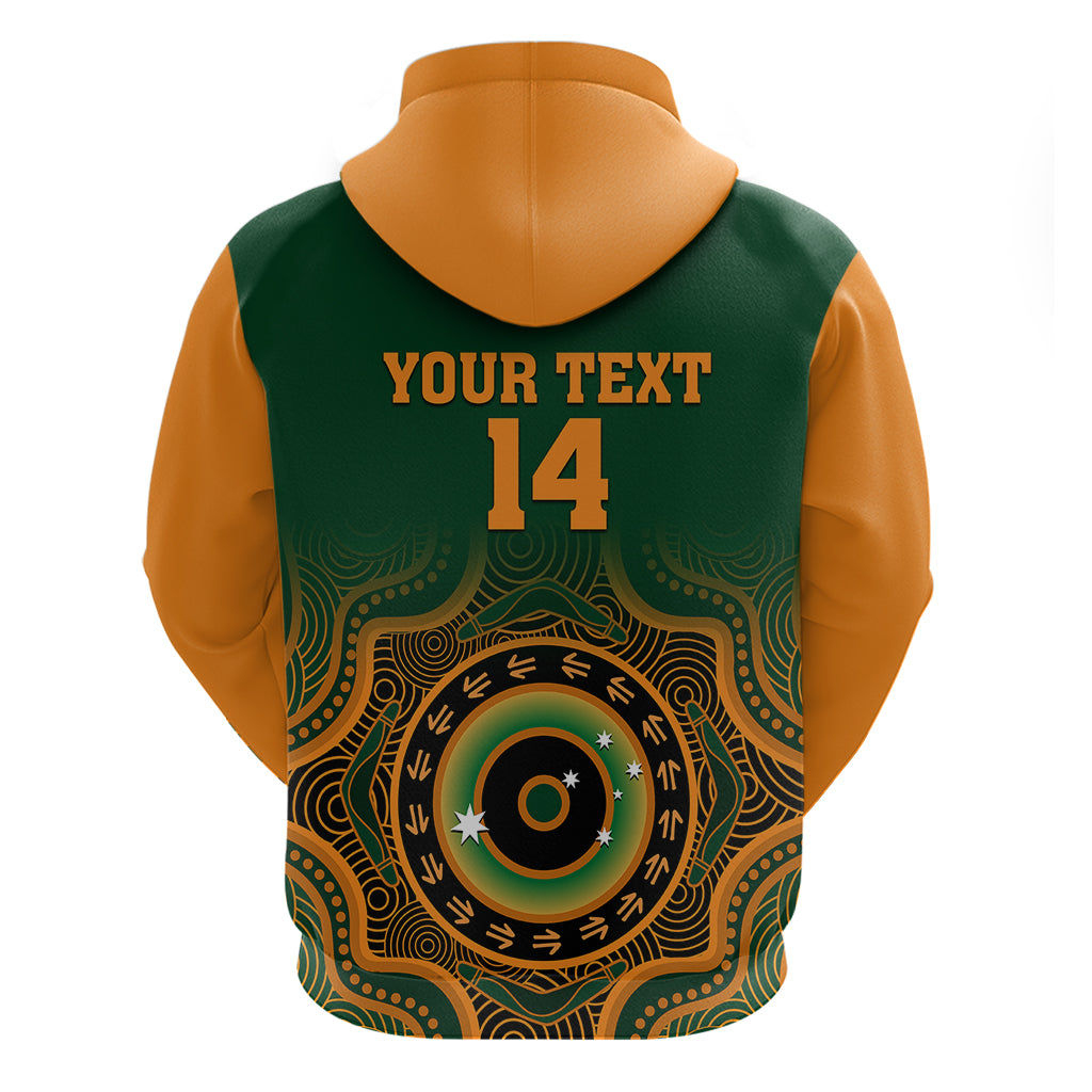 (Custom Text And Number) Wallabies Rugby Hoodie Aussie Go Champions Indigenous Green - Vibe Hoodie Shop