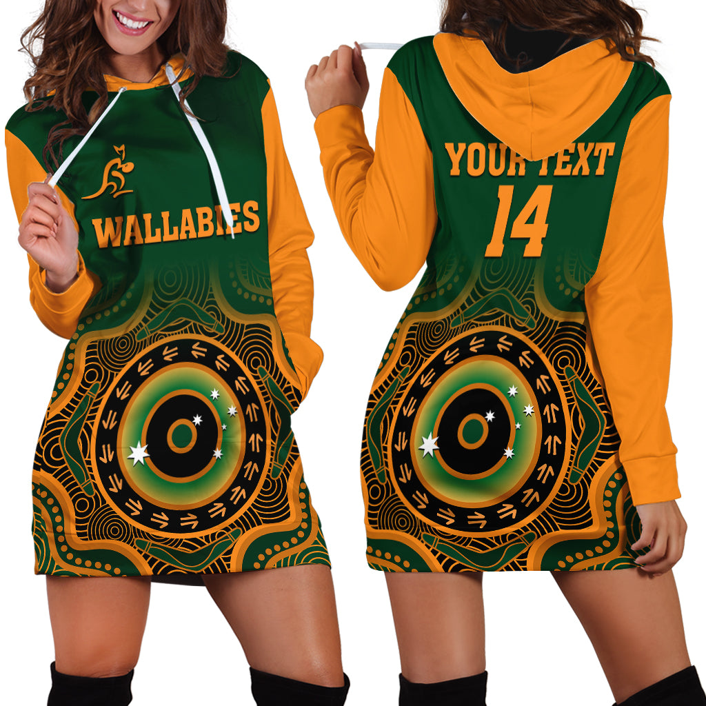 (Custom Text And Number) Wallabies Rugby Hoodie Dress Aussie Go Champions Indigenous Green - Vibe Hoodie Shop