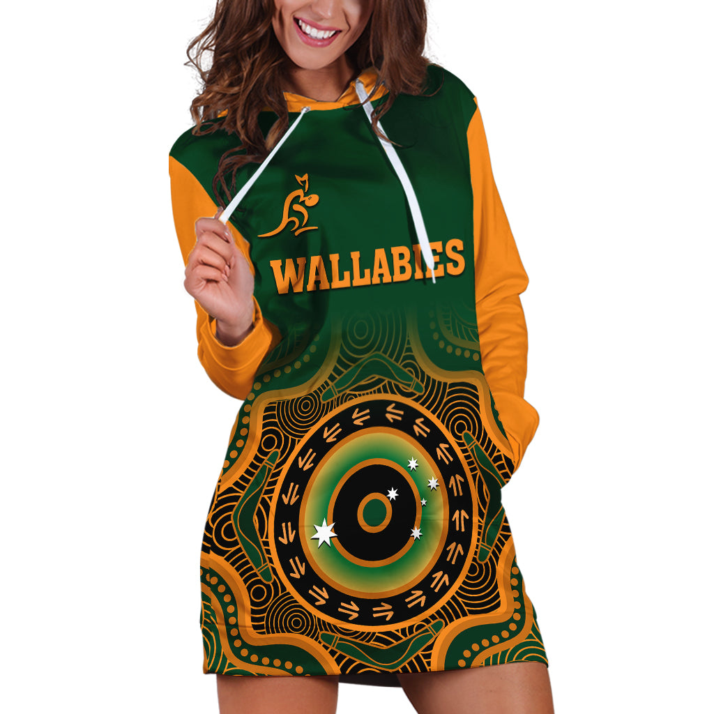 (Custom Text And Number) Wallabies Rugby Hoodie Dress Aussie Go Champions Indigenous Green - Vibe Hoodie Shop