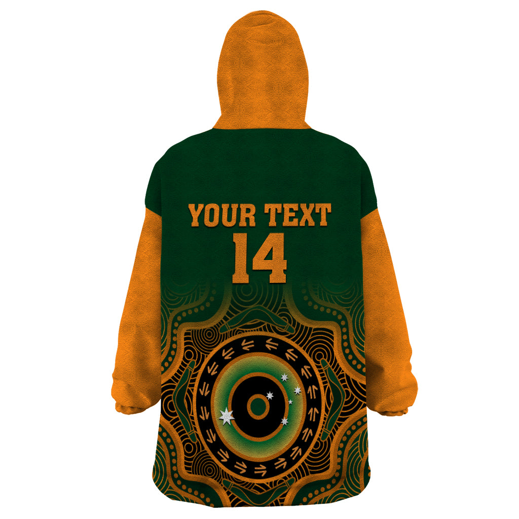 (Custom Text And Number) Wallabies Rugby Wearable Blanket Hoodie Aussie Go Champions Indigenous Green - Vibe Hoodie Shop