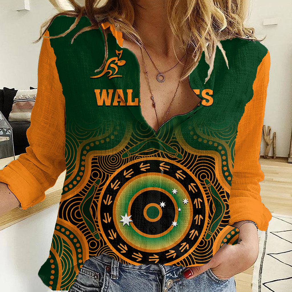 (Custom Text And Number) Wallabies Rugby Women Casual Shirt Aussie Go Champions Indigenous Green - Vibe Hoodie Shop