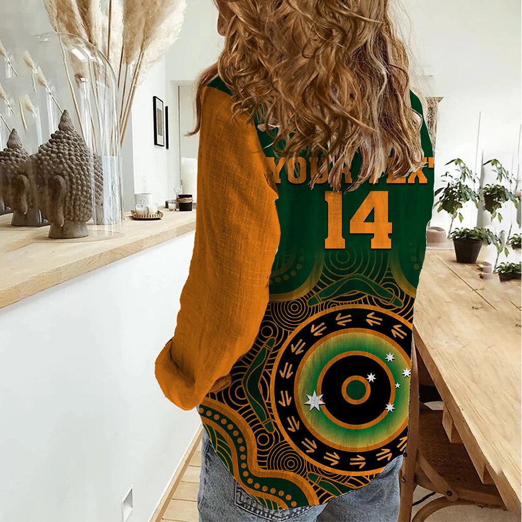 (Custom Text And Number) Wallabies Rugby Women Casual Shirt Aussie Go Champions Indigenous Green - Vibe Hoodie Shop