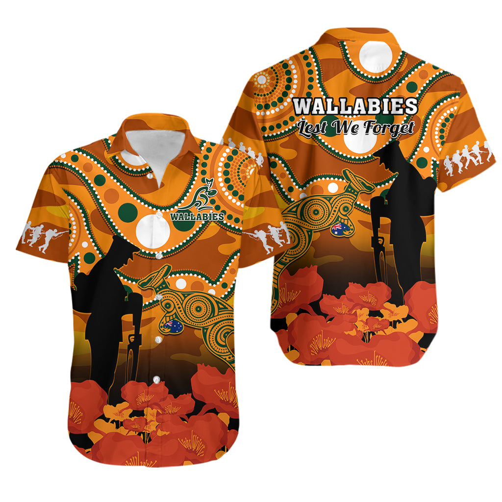 Wallabies Rugby ANZAC Hawaiian Shirt Aboriginal Camouflage Lest We Forget - Vibe Hoodie Shop