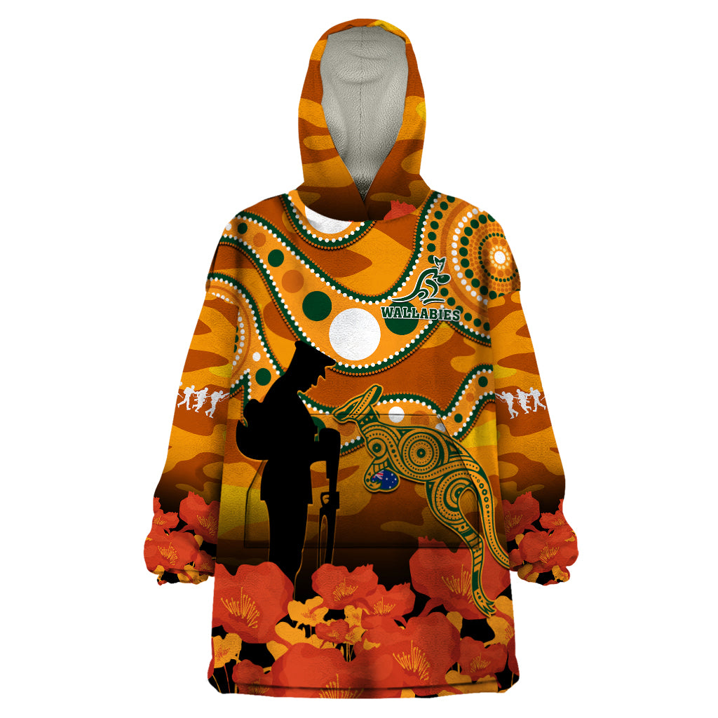 Wallabies Rugby ANZAC Wearable Blanket Hoodie Aboriginal Camouflage Lest We Forget - Vibe Hoodie Shop