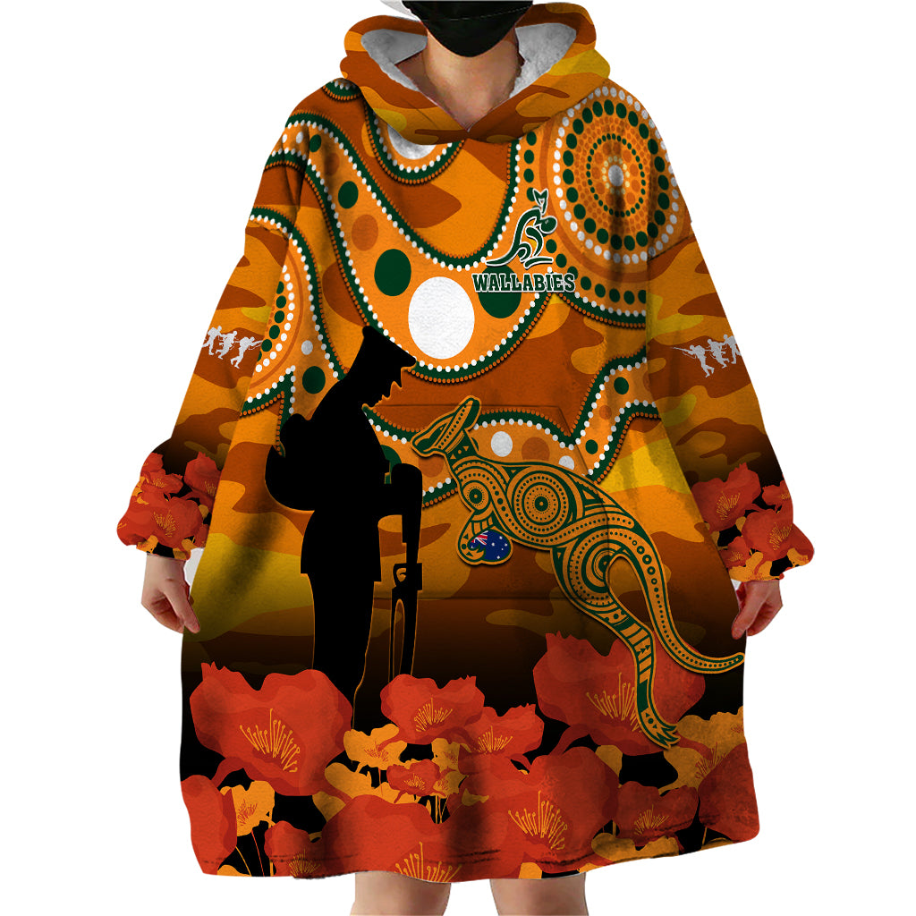 Wallabies Rugby ANZAC Wearable Blanket Hoodie Aboriginal Camouflage Lest We Forget - Vibe Hoodie Shop