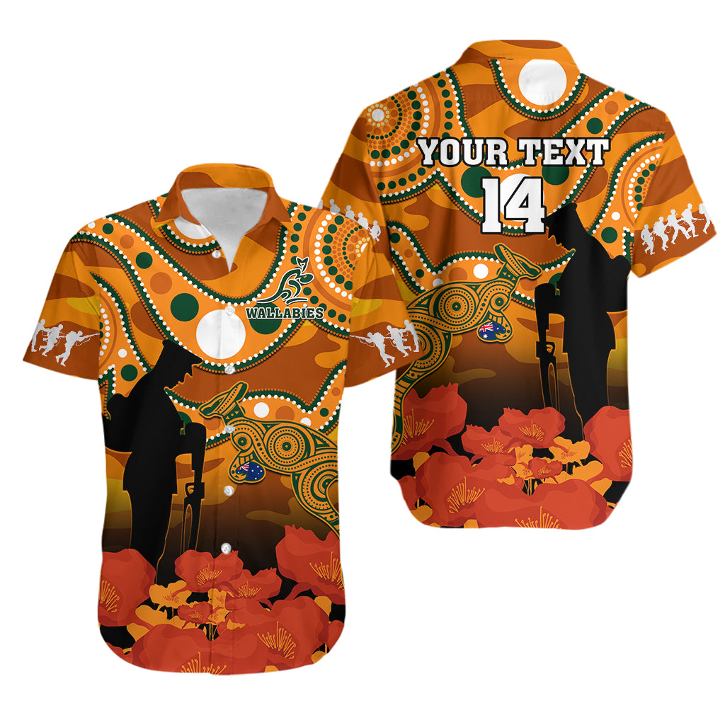 (Custom Text And Number) Wallabies Rugby ANZAC Hawaiian Shirt Aboriginal Camouflage Lest We Forget - Vibe Hoodie Shop