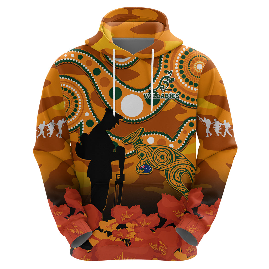 (Custom Text And Number) Wallabies Rugby ANZAC Hoodie Aboriginal Camouflage Lest We Forget - Vibe Hoodie Shop