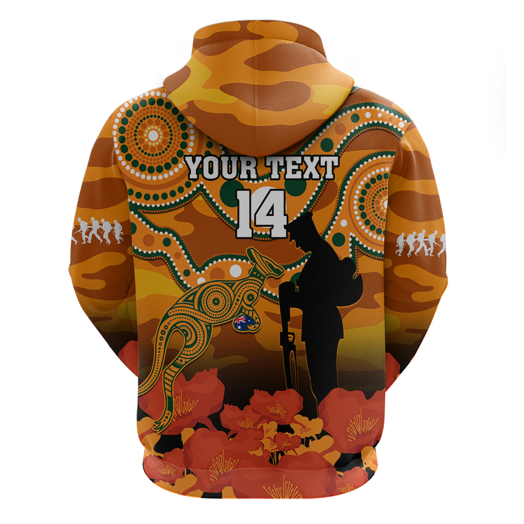 (Custom Text And Number) Wallabies Rugby ANZAC Hoodie Aboriginal Camouflage Lest We Forget - Vibe Hoodie Shop