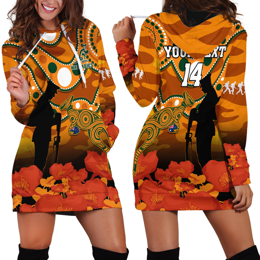 (Custom Text And Number) Wallabies Rugby ANZAC Hoodie Dress Aboriginal Camouflage Lest We Forget - Vibe Hoodie Shop