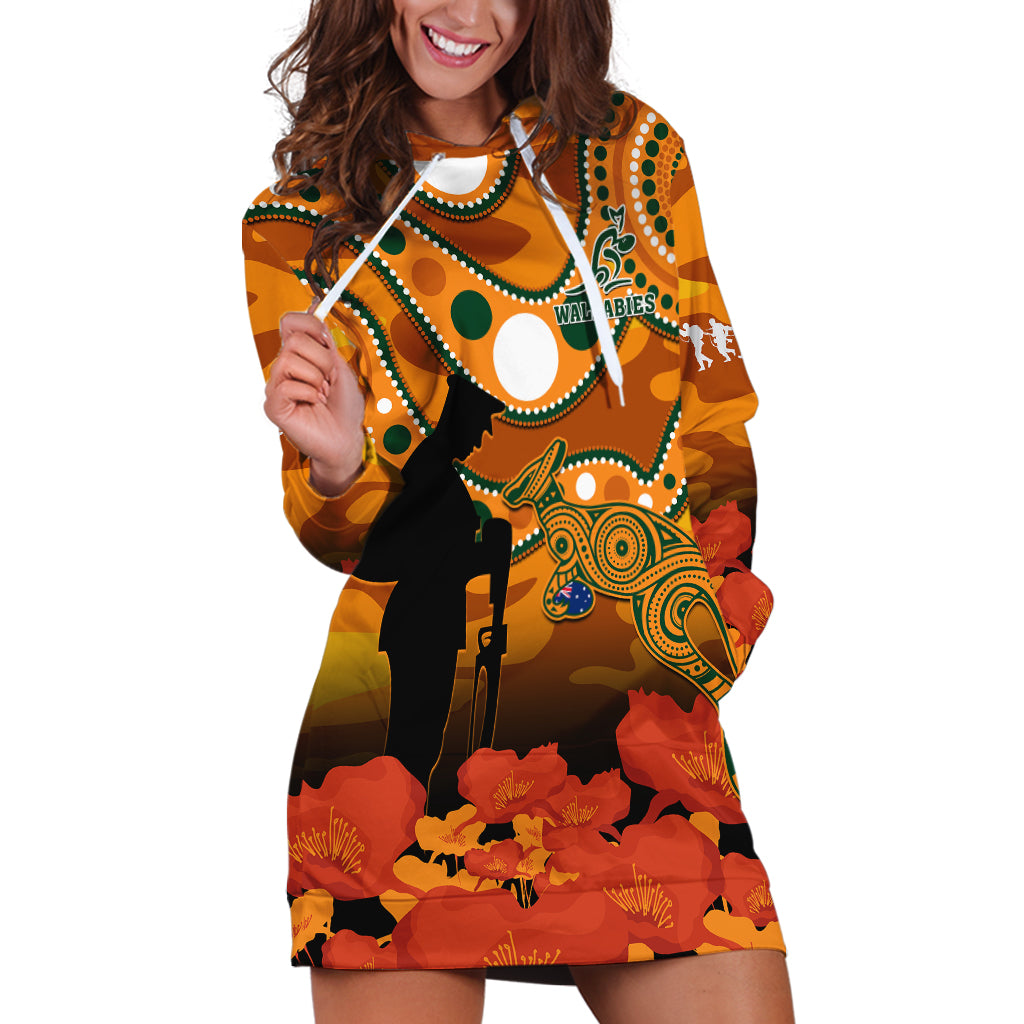 (Custom Text And Number) Wallabies Rugby ANZAC Hoodie Dress Aboriginal Camouflage Lest We Forget - Vibe Hoodie Shop