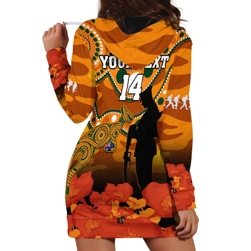 (Custom Text And Number) Wallabies Rugby ANZAC Hoodie Dress Aboriginal Camouflage Lest We Forget - Vibe Hoodie Shop