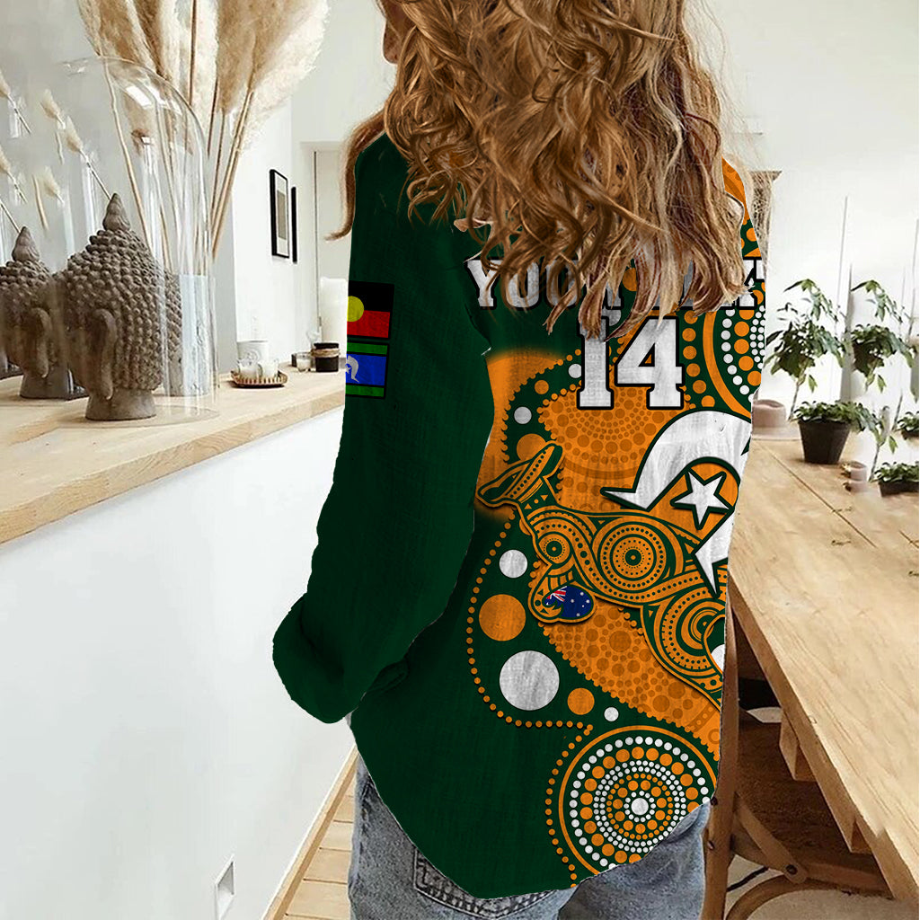(Custom Text And Number) Wallabies Rugby NAIDOC Women Casual Shirt Aboriginal Camouflage Lest We Forget - Vibe Hoodie Shop