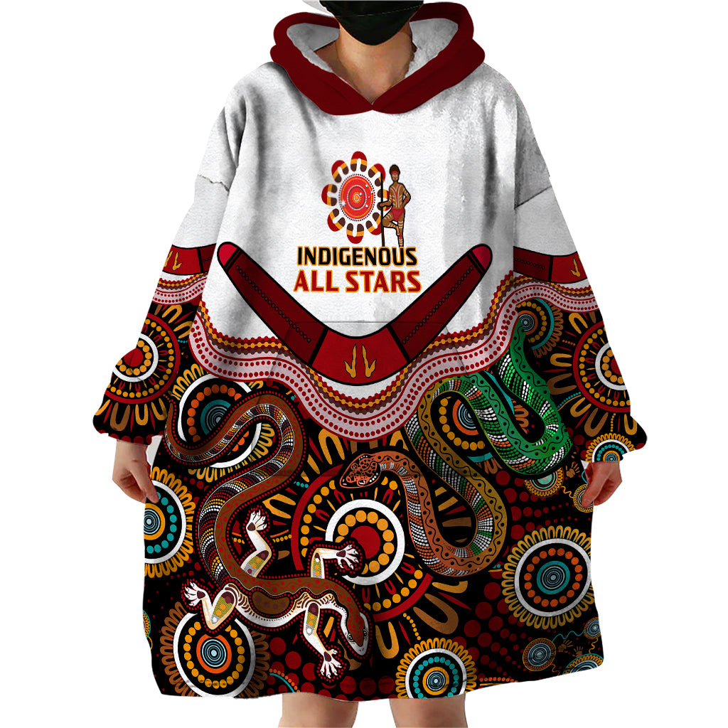 Australia Indigenous Rugby Wearable Blanket Hoodie All Stars Aussie Snake And Lizard - Vibe Hoodie Shop