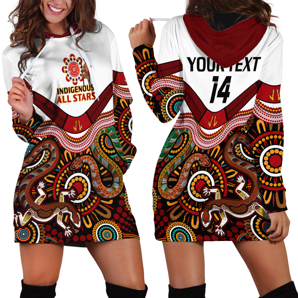 (Custom Text And Number) Australia Indigenous Rugby Hoodie Dress All Stars Aussie Snake And Lizard - Vibe Hoodie Shop