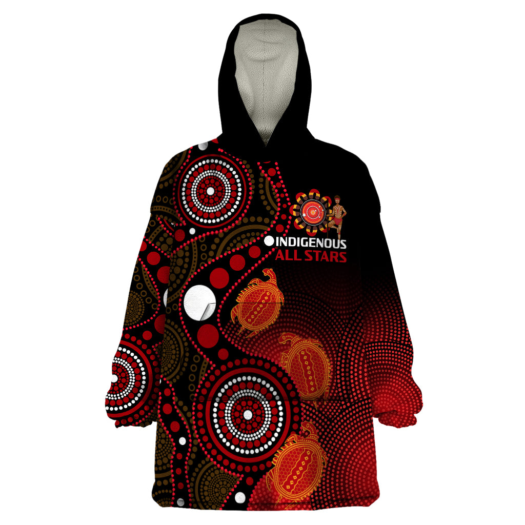 Australia Indigenous Rugby Wearable Blanket Hoodie All Stars Aboriginal Turtle - Vibe Hoodie Shop