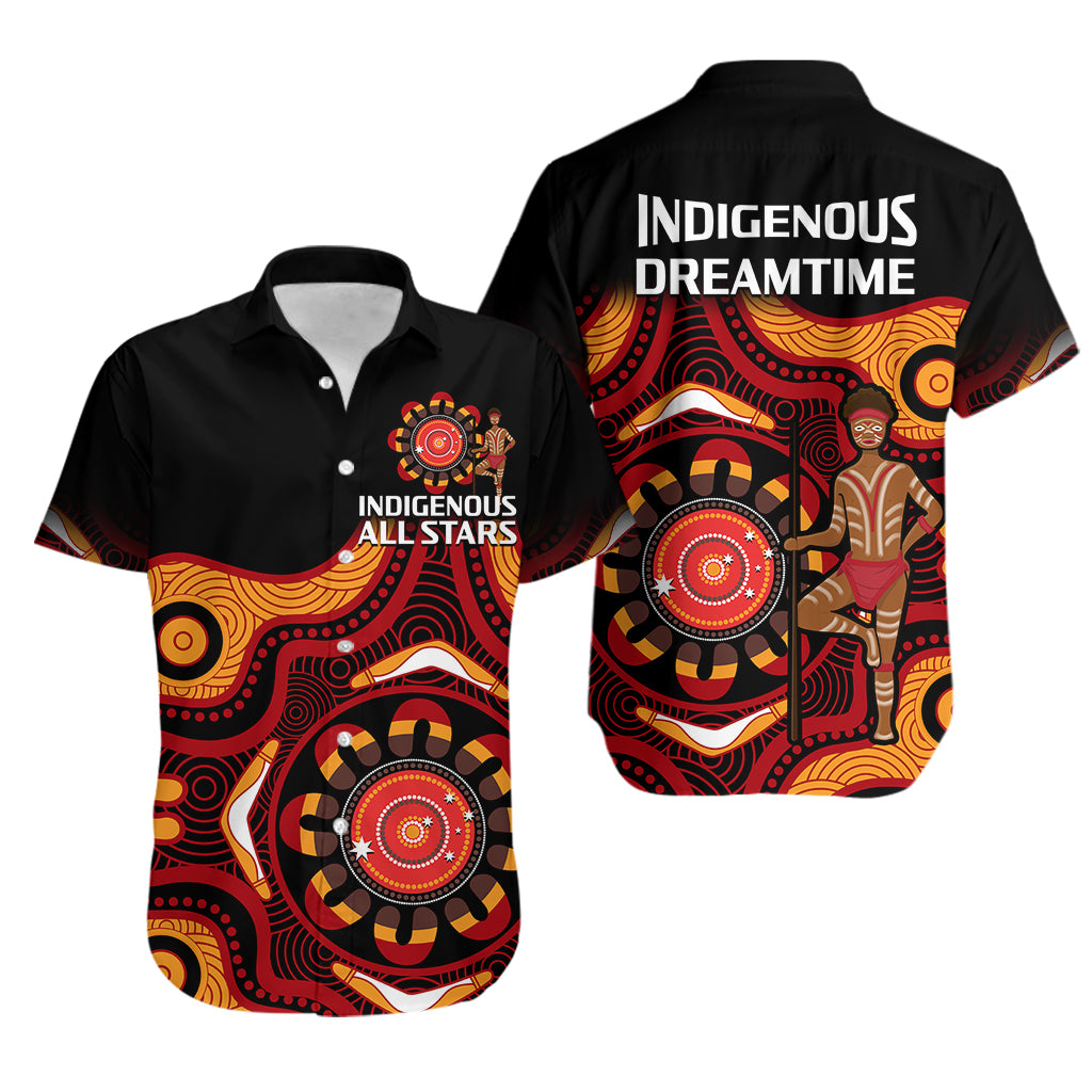 Australia Indigenous Rugby Hawaiian Shirt All Stars Aborigine Dreamtime Black Version - Vibe Hoodie Shop