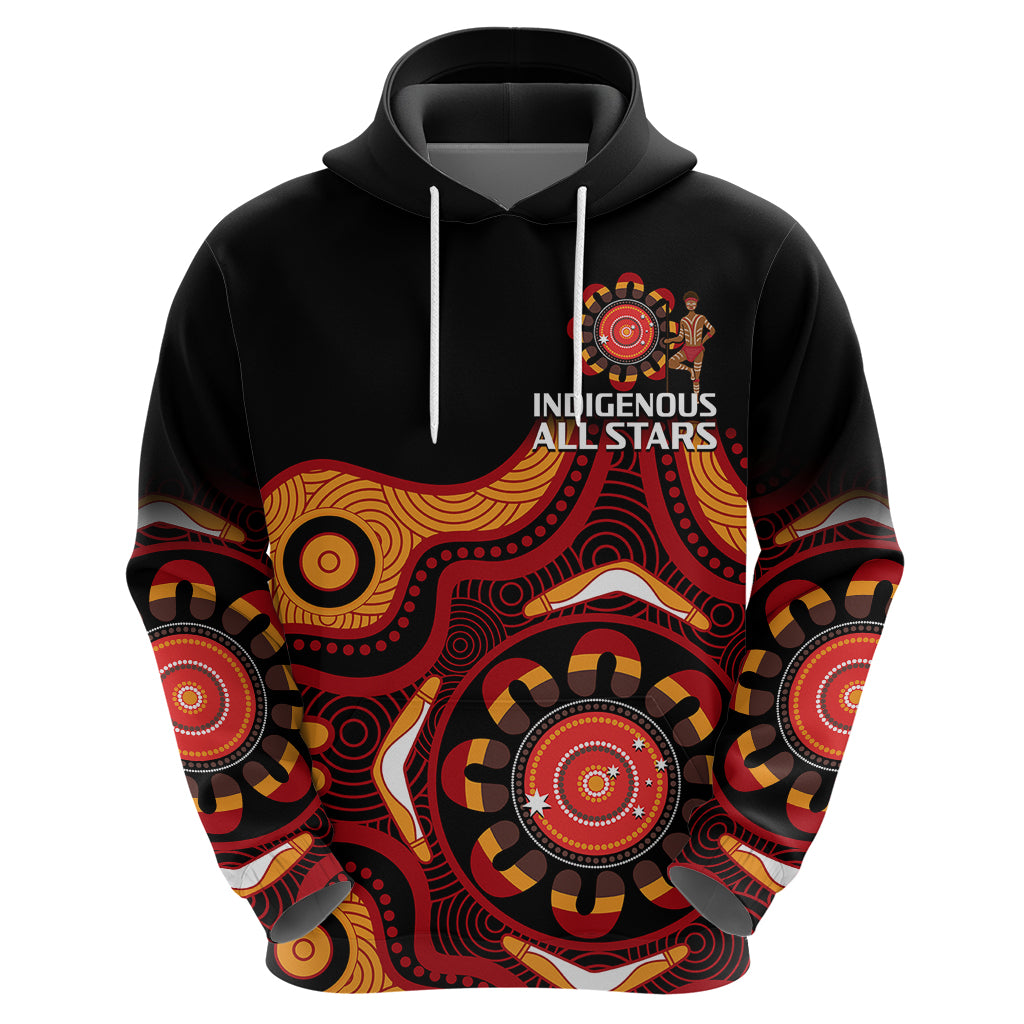 Australia Indigenous Rugby Hoodie All Stars Aborigine Dreamtime Black Version - Vibe Hoodie Shop
