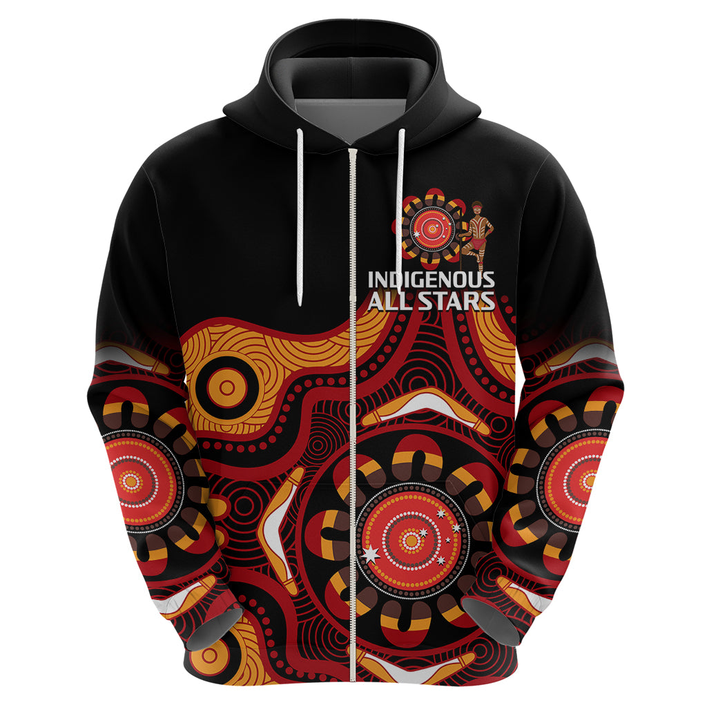 Australia Indigenous Rugby Hoodie All Stars Aborigine Dreamtime Black Version - Vibe Hoodie Shop