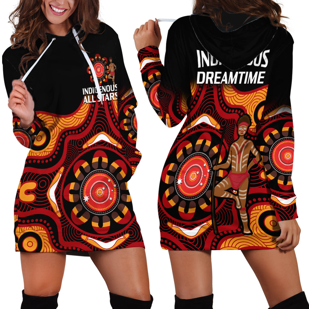 Australia Indigenous Rugby Hoodie Dress All Stars Aborigine Dreamtime Black Version - Vibe Hoodie Shop