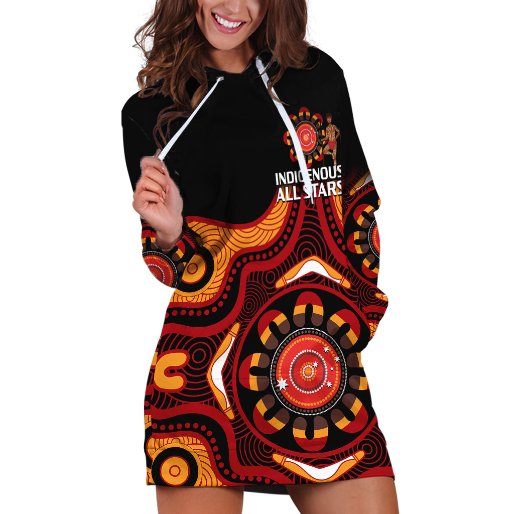 Australia Indigenous Rugby Hoodie Dress All Stars Aborigine Dreamtime Black Version - Vibe Hoodie Shop