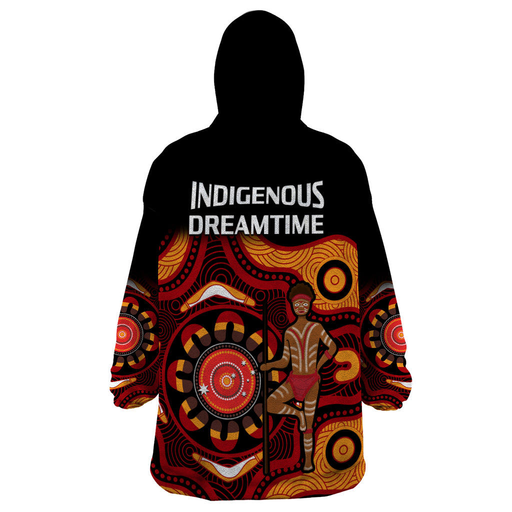 Australia Indigenous Rugby Wearable Blanket Hoodie All Stars Aborigine Dreamtime Black Version - Vibe Hoodie Shop