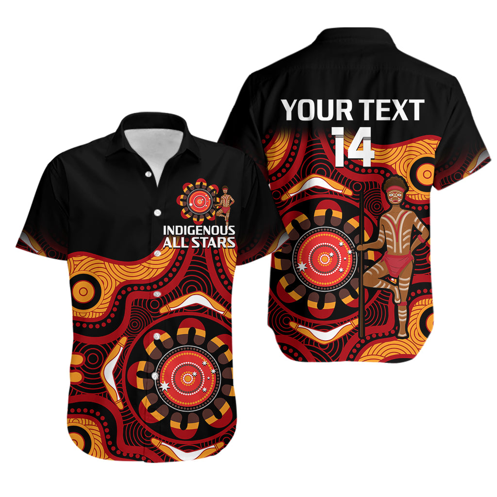 (Custom Text And Number) Australia Indigenous Rugby Hawaiian Shirt All Stars Aborigine Dreamtime Black Version - Vibe Hoodie Shop
