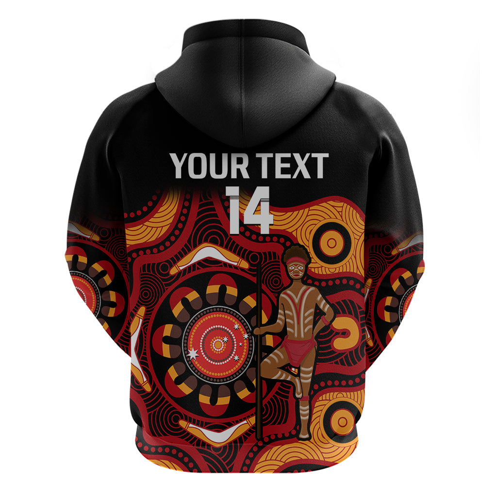 (Custom Text And Number) Australia Indigenous Rugby Hoodie All Stars Aborigine Dreamtime Black Version - Vibe Hoodie Shop