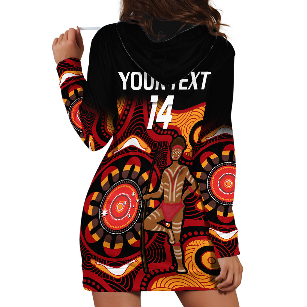 (Custom Text And Number) Australia Indigenous Rugby Hoodie Dress All Stars Aborigine Dreamtime Black Version - Vibe Hoodie Shop