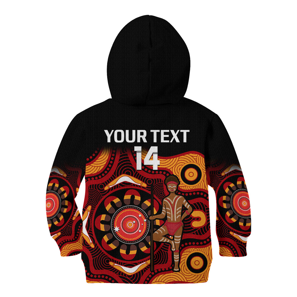 (Custom Text And Number) Australia Indigenous Rugby Kid Hoodie All Stars Aborigine Dreamtime Black Version - Vibe Hoodie Shop