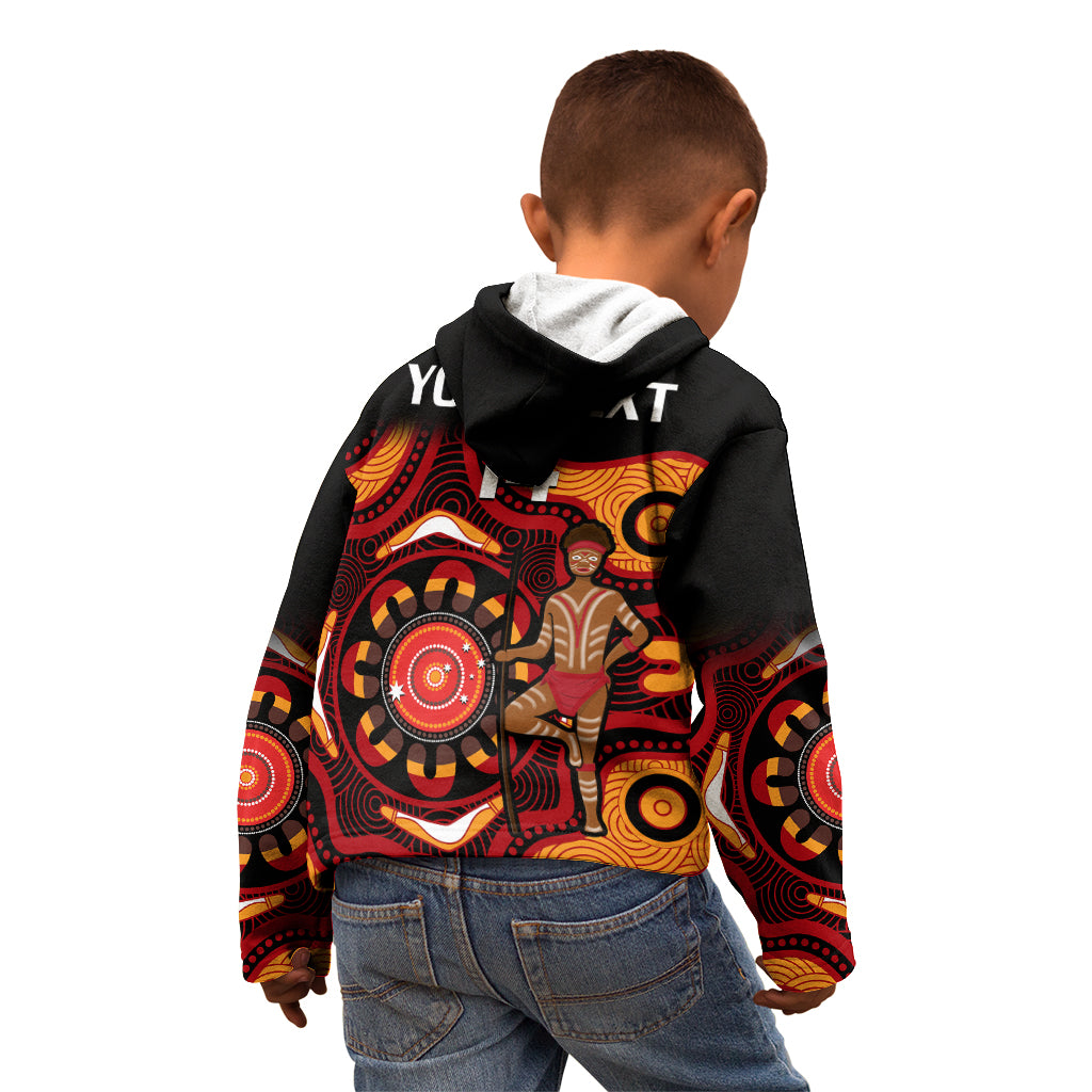 (Custom Text And Number) Australia Indigenous Rugby Kid Hoodie All Stars Aborigine Dreamtime Black Version - Vibe Hoodie Shop