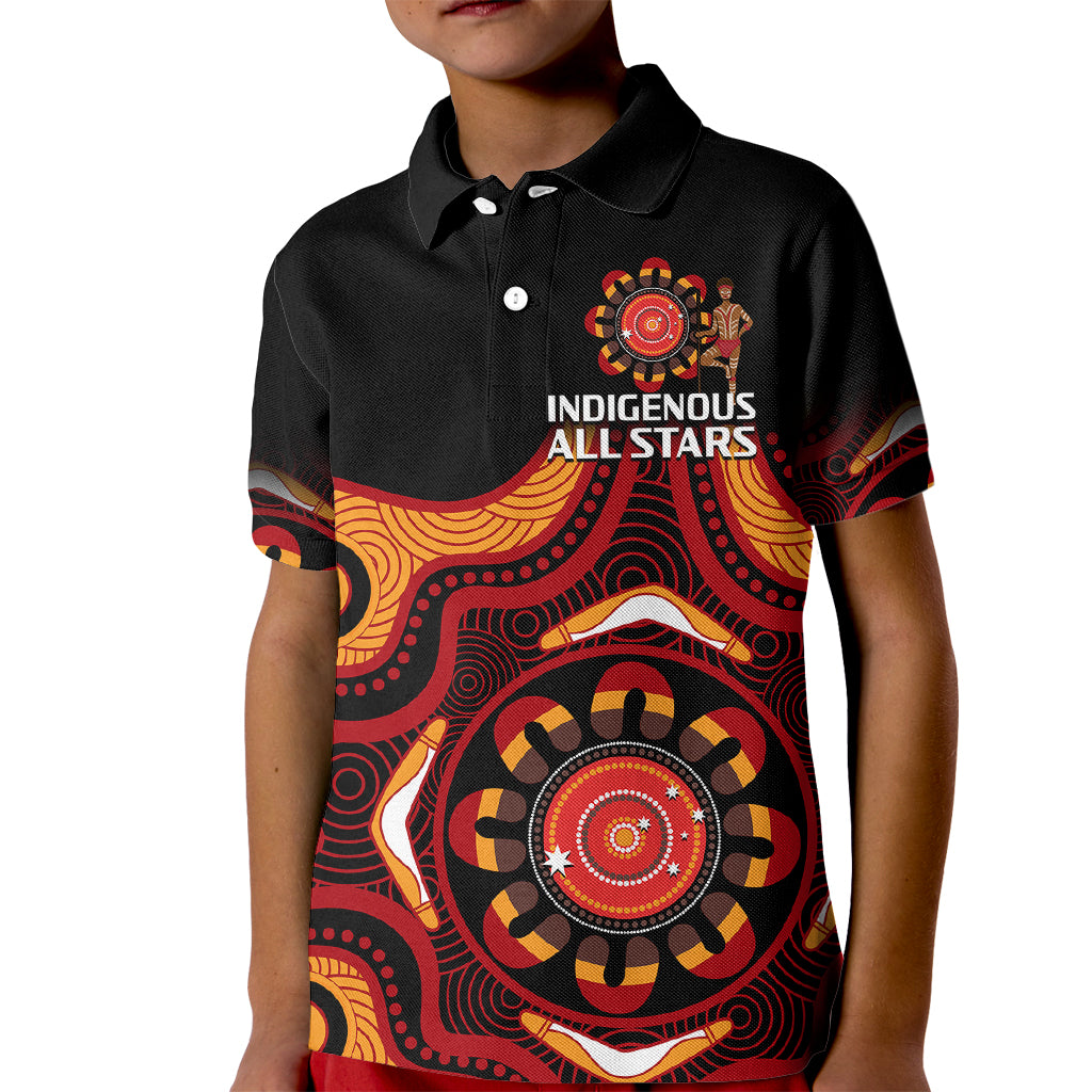 (Custom Text And Number) Australia Indigenous Rugby Kid Polo Shirt All Stars Aborigine Dreamtime Black Version - Vibe Hoodie Shop